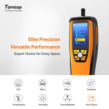 Temtop M2000 2nd CO2 Air Quality Monitor for PM2.5 PM10 Particles CO2 HCHO, Temperature & Humidity Display, Data Export